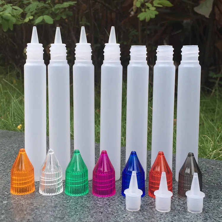 Bottles 30ml PE E Liquid Bottle with Colorful Child Proof Caps and Long Thin Tips Pen Shape Bottle