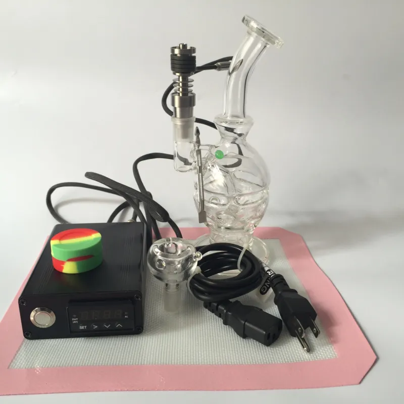Enail Kit med Ti Nail Glass Bong Elektronisk Temperaturregulator Box för DIY Smoker E Nagel Coil Wax Dry Herb Box SS Dabber