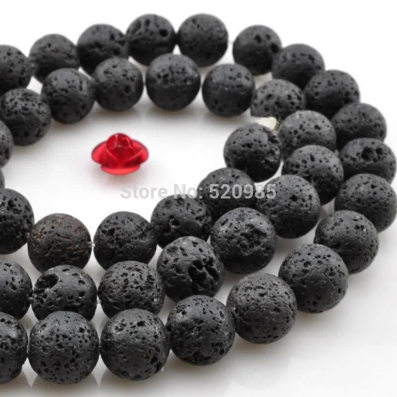 Venta al por mayor-4 mm 6 mm 8 mm 10 mm 12 mm Piedra de lava volcánica negra natural Granos sueltos redondos Granos de ágata de piedras preciosas 15.5 "Tamaño de selección