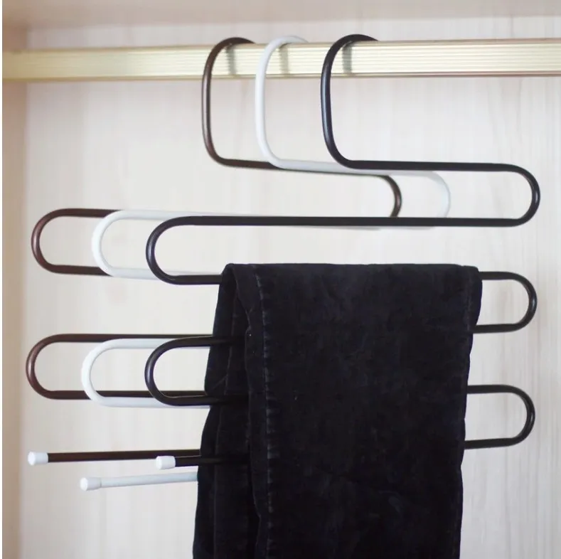 S-calças tipo rack de metal Calças Hanger Loja de Roupa Calças múltiplas camadas de armazenamento rack Closet Belt Titular rack