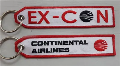 Factory Price Fabric Key Chains Continental Airlines Embroidered Key Ring Banner 13 x 2.8cm 100pcs lot