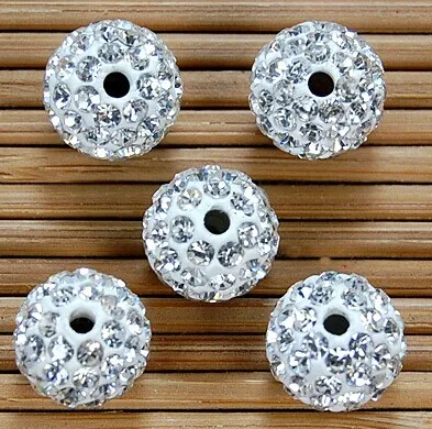 MIC Free Ship 8mm 100 sztuk / partia White Clear Crystal Rhinestones Pave Round Disco Ball Spacer Koraliki Biżuteria DIY