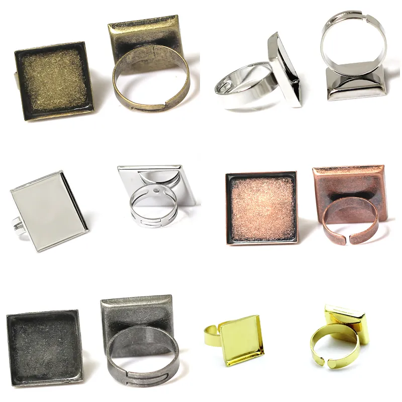 BeadSnice Mode-sieraden Componenten Vierkante Ring Bezel Base DIY Brass Ring Blanks Verstelbare lege ringbasis voor handgemaakte ID 32249