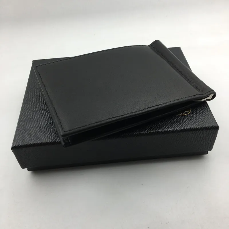 Portefeuille de styliste classique avec porte-carte de crédit, pince à billets en cuir véritable noir, étui fin pour carte d'identité pour homme de voyage, bourse en métal 3046