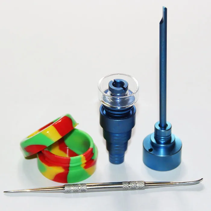 Domeless GR2 Titanium Nails 10mm 14mm 18mm Domeless GR2 Färgglada naglar med kvartskål Färg Colh Cap Tool Slicone Jar Container för Bongs Glass Pipes