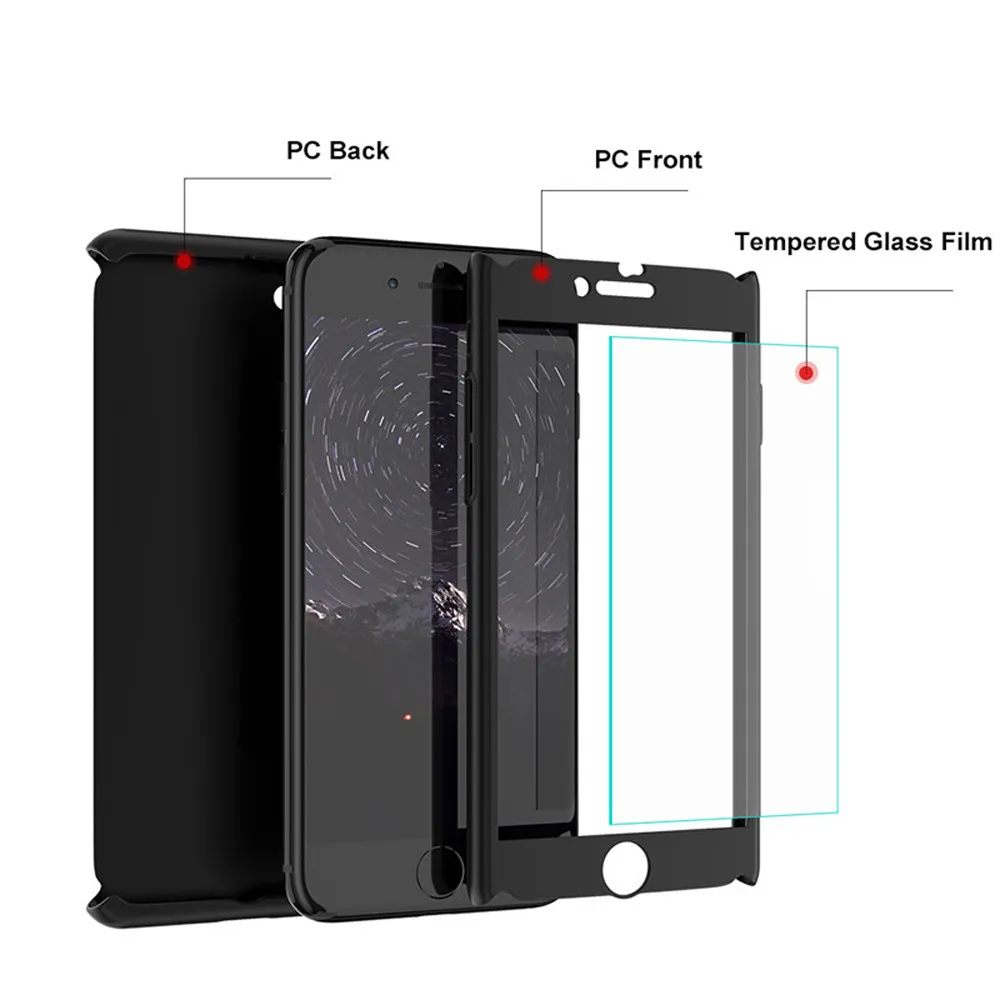 Wholesale Phone Case For iPhone 5 5s 6 6S Plus Cover For iPhone 7 Plus Case SE 5 5S 360 Full Body Coverage Tempered Glass Capa