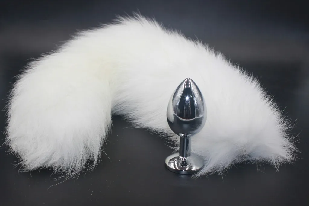 Aço inoxidável cauda de raposa branca cauda de plugue de três tamanhos de cor de cor de prata brinquedos anal gays brinquedos sexuais para casais butplug anal t6065227