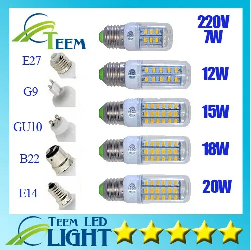 DHL High quality ultra bright Led bulb E27 E14 B22 G9 110V-240V SMD 5730 chip 360beam angle led corn light lamp lighting 50