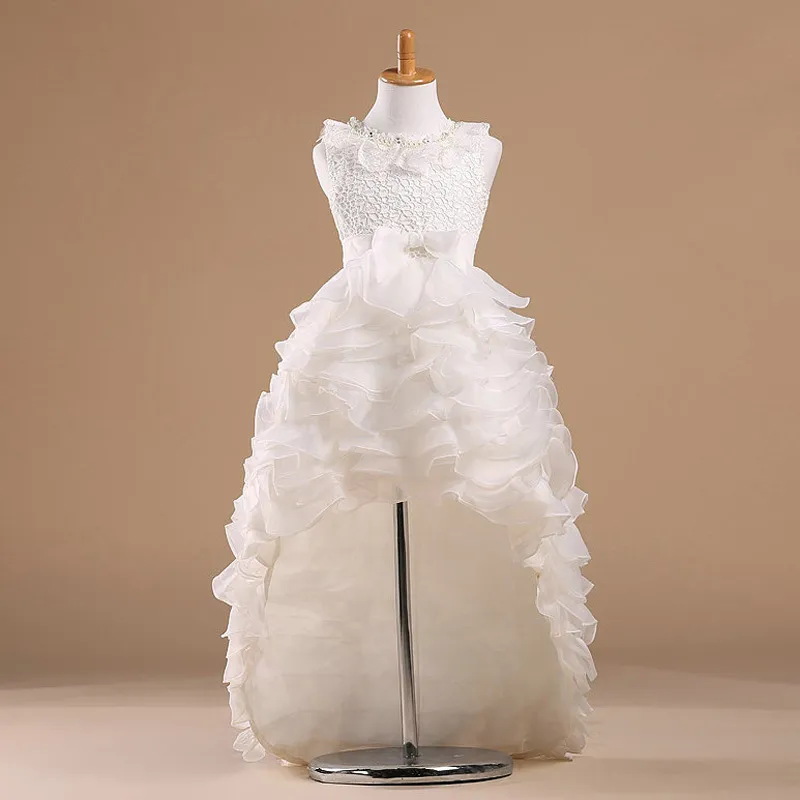 2016 Blanc Princesse Fleur Fille Pageant Robes Enfants Tulle Étage Longueur Communion Robe De Fête De Mariage