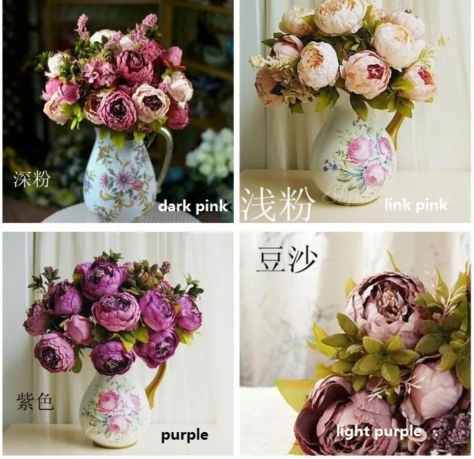 Bouquet de pivoines artificielles 48 cm / 18,8 pouces Simulation de fleurs en soie Fleur de pivoine européenne avec fleur d'hortensia pour décor de centres de table de mariage SP0