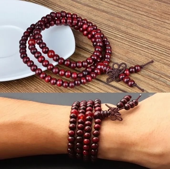 Originele handwerk natuurlijke hout rode sandelhout kralen multilayer armbanden voor vrouwen en mannen 6mm 108 stks Boeddha armbanden Bangle Beste geschenk