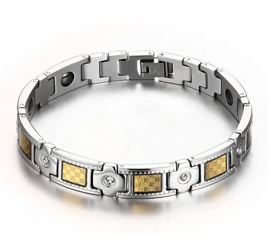 Topp som säljer högkvalitativ silverguld 316L Rostfritt stållänk Kedja Kristallmagnetiska Armband Fine Gift Smycken För Män Och Pojke