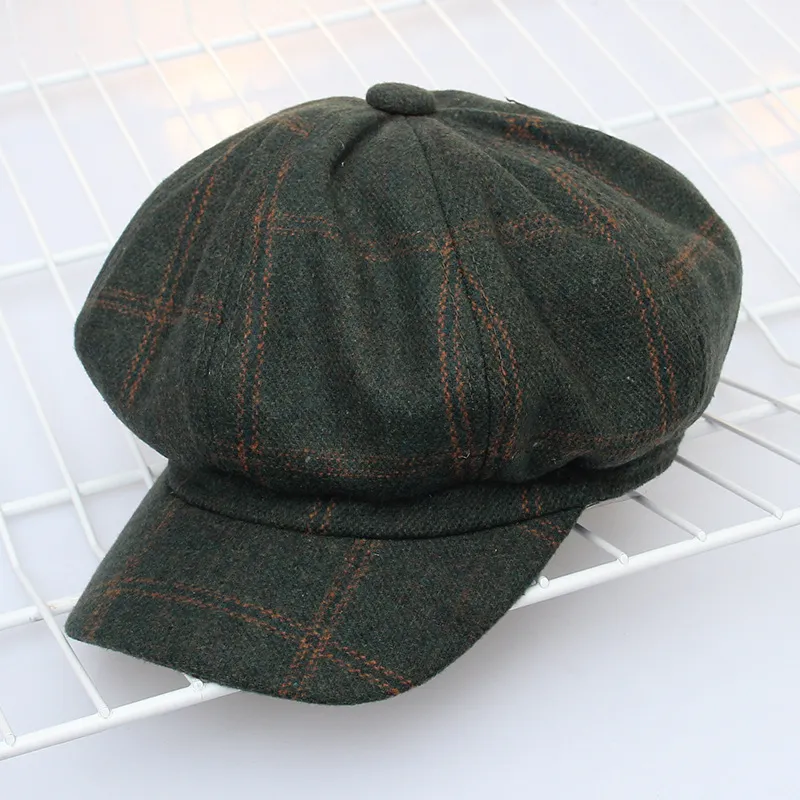 Kobiety Wełniany Plaid Beret Kapelusze Tweed Newsboy Gatsby Golf Cap Retro Artist Malarz Ośmioboczne Czapki Czapka