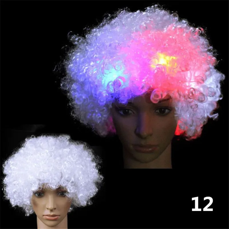 Colorido LED pelo grande payaso Cosplay ondulado LED peluca de pelo fiesta accesorios divertidos Fans circo carnaval brillo regalo de Navidad ouc2145