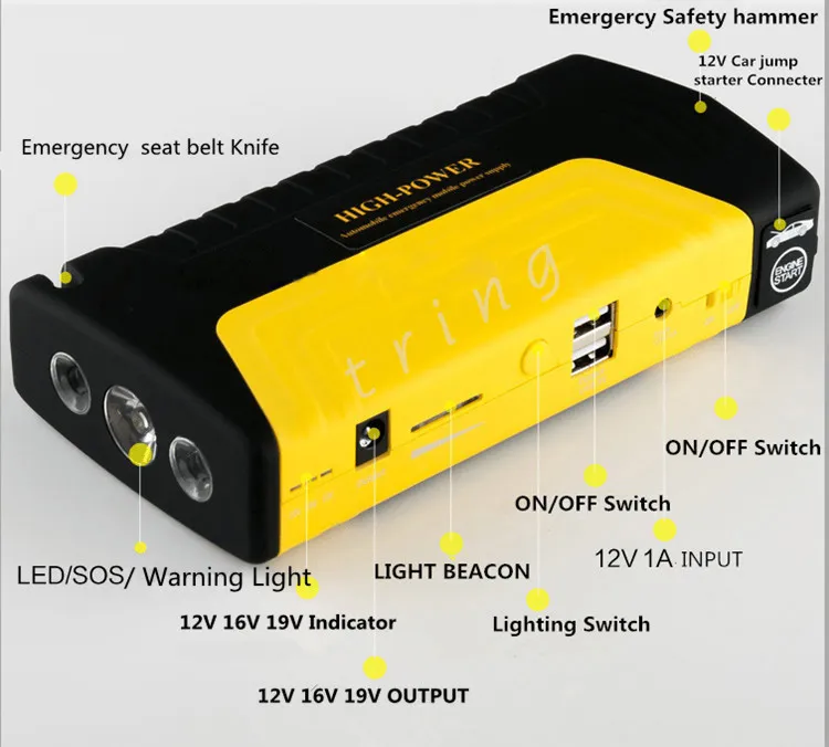 고품질 50800mah 12V 휴대용 미니 점프 스타터 자동차 점퍼 부스터 파워 배터리 충전기 휴대 전화 노트북 전원 뱅크 7633055