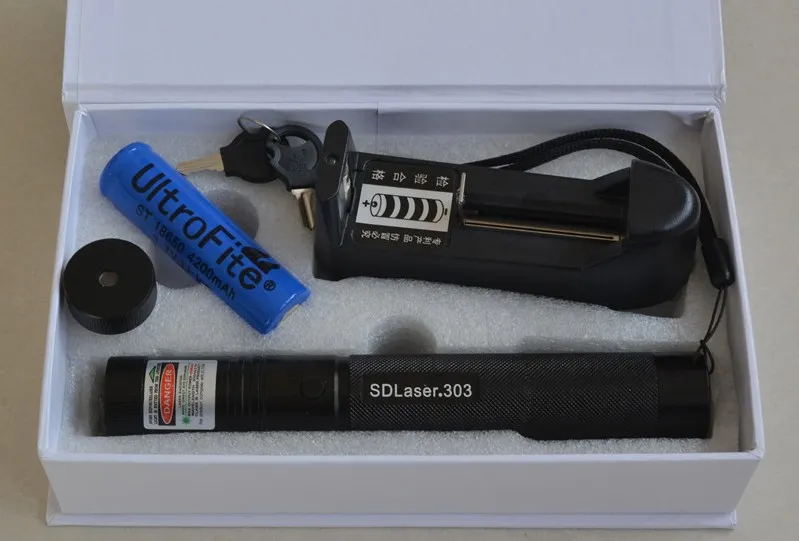 Starke militärische 532 nm 6000 m grüne Laserpointer LED-Taschenlampe SOS LAZER Jagdlehre, Schlüssel + Ladegerät + Geschenkbox