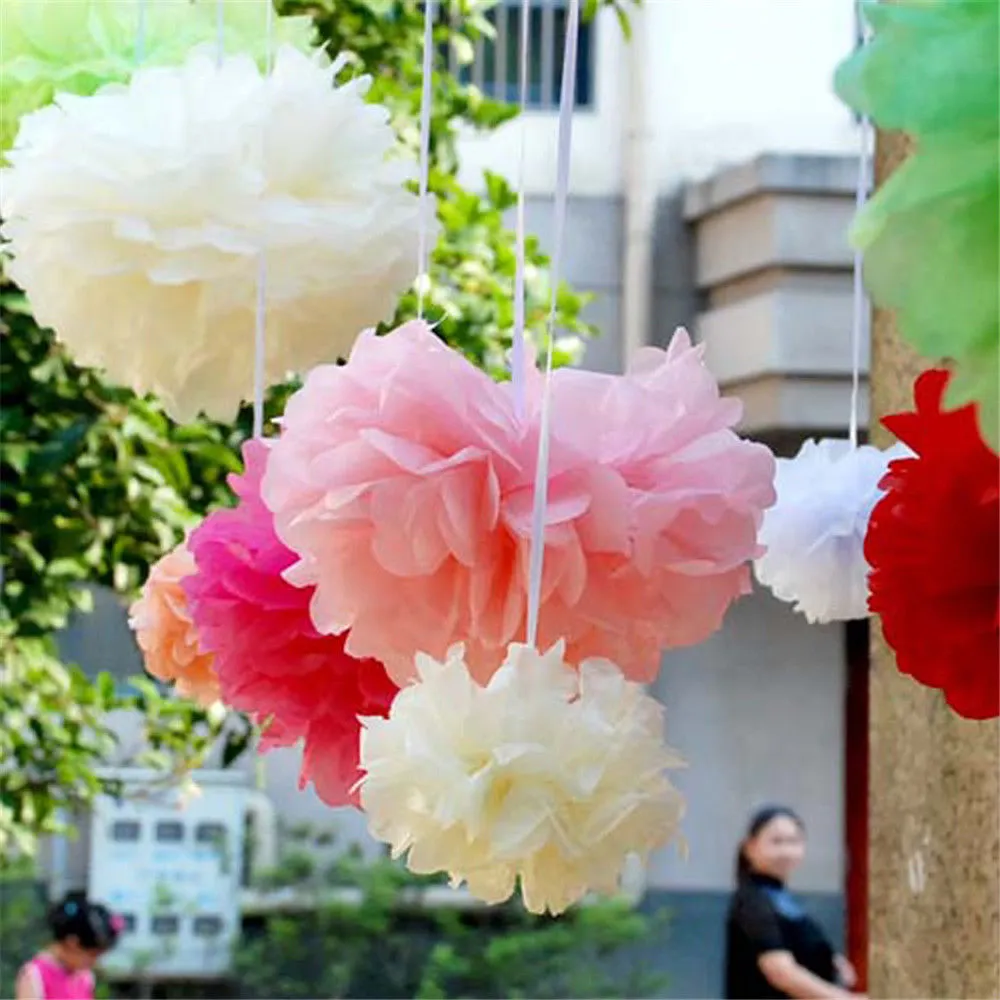 Caldo ! 50 pezzi di carta velina pon pon di fiori di carta palla per decorazioni di nozze festa di compleanno di Natale 6/8/10/12/14 pollici multicolori