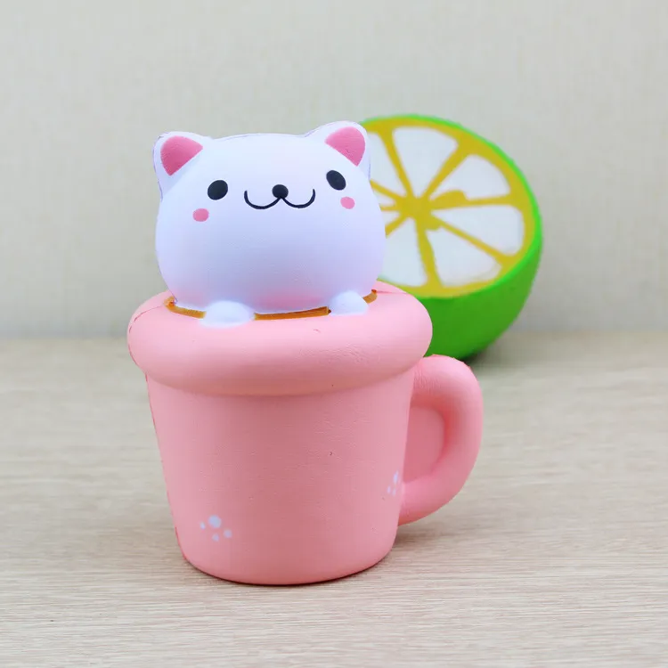 Прибытие 14 см Jumbo Squishy Kawaii Cup Cat Cat Pussy сжимает милое животное медленно поднимаясь ароматный хлеб торт детская игрушка подарок куклы