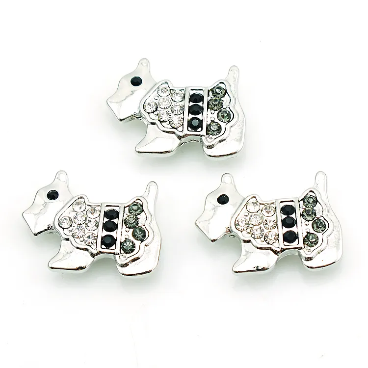 Hoge hoeveelheid 18mm Snap-knoppen Mode Rhinestone Dog Metalen Gember CLASS DIY NOOSA Verwisselbare Sieraden Accessoires