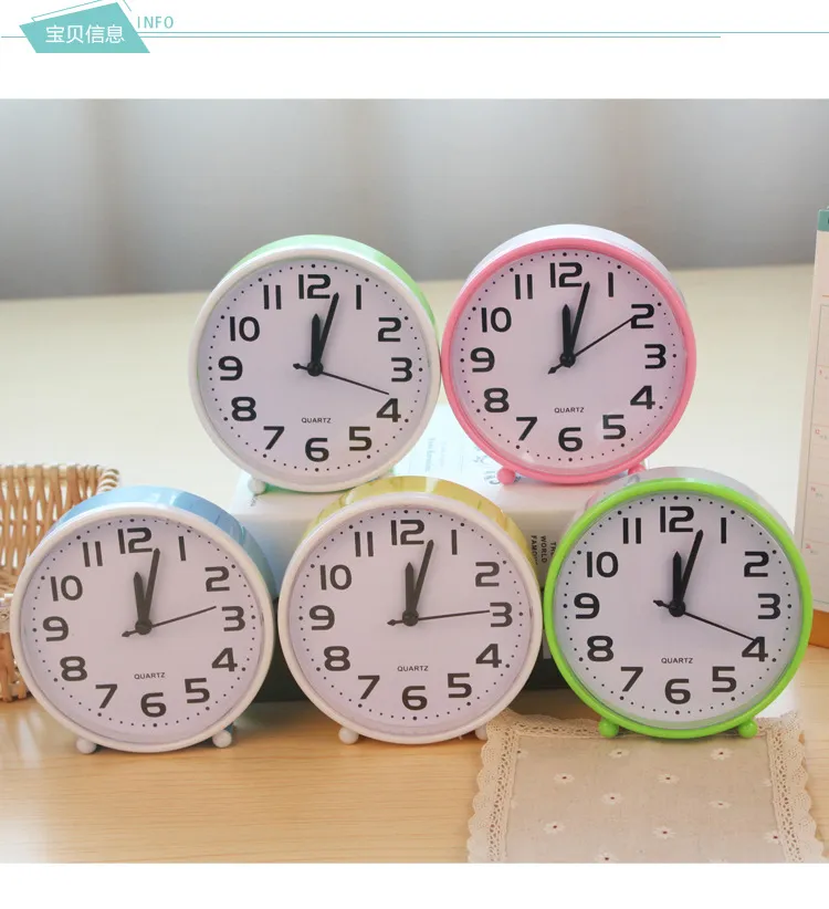 Réveil à quartz multicolore couleur bonbon réveil créatif horloge de bureau petit réveil en forme ronde