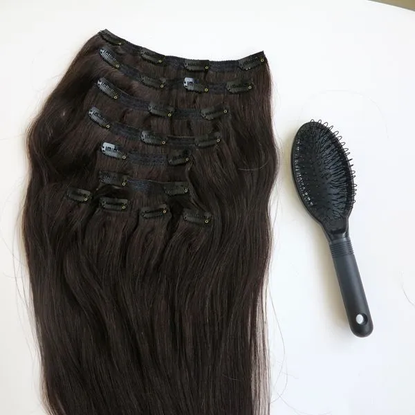 160g 20 22 pouces 100% Extensions de cheveux humains pince à cheveux cheveux brésiliens lisses 1B #/Off noir Remy cheveux raides 10 pièces/ensemble peigne gratuit