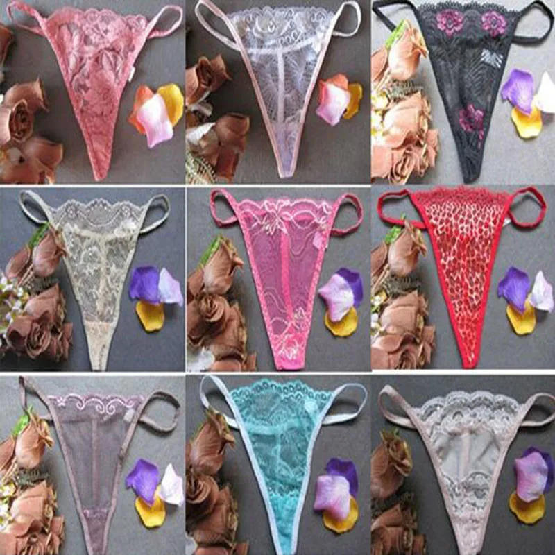 Sexig spets Underkläder G String Thongs Panties T Back Underkläder Kvinnor Lady Multicolor Floral Peen Bikini Panty Billiga Till Salu