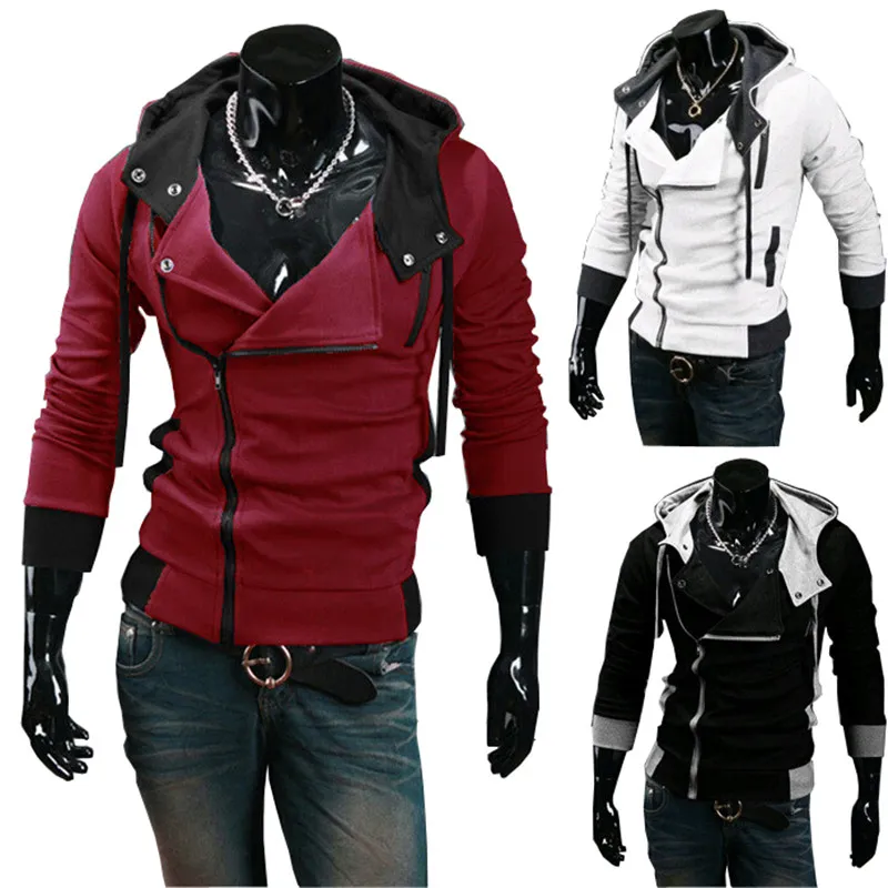 Hot Sale 2015 New Men's Hoodies Diagonal Zipper Design Fashion Casual Patchwork Cotton Blend Sprots Hoodie 7 Colors Plus Size 4XL Cardigans