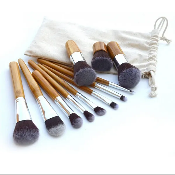 Professioneller Pinsel 11 StückMake-up-Pinsel mit Bambusgriff, 11 Stück Make-up-Pinsel-Set, Kosmetik-Pinsel-Sets, Werkzeuge, DHL-freies Verschiffen, gute Qualität