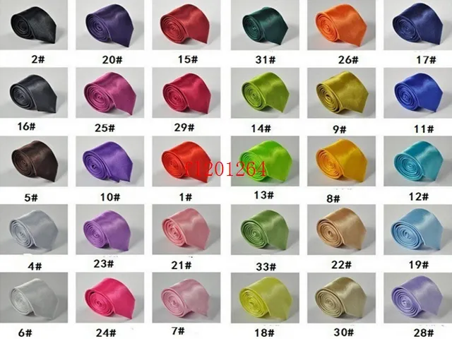 500 pcs/lot livraison gratuite fête de mariage marié hommes couleur unie mince plaine hommes cravate cravate 30 couleurs en option