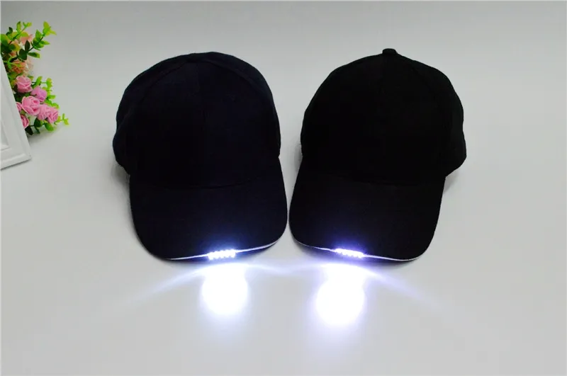 Super Heldere LED Baseball Cap Glow in Dark for Reading Fishing Jogging 5 LED PowerCap 10 stks / partij Gratis verzending