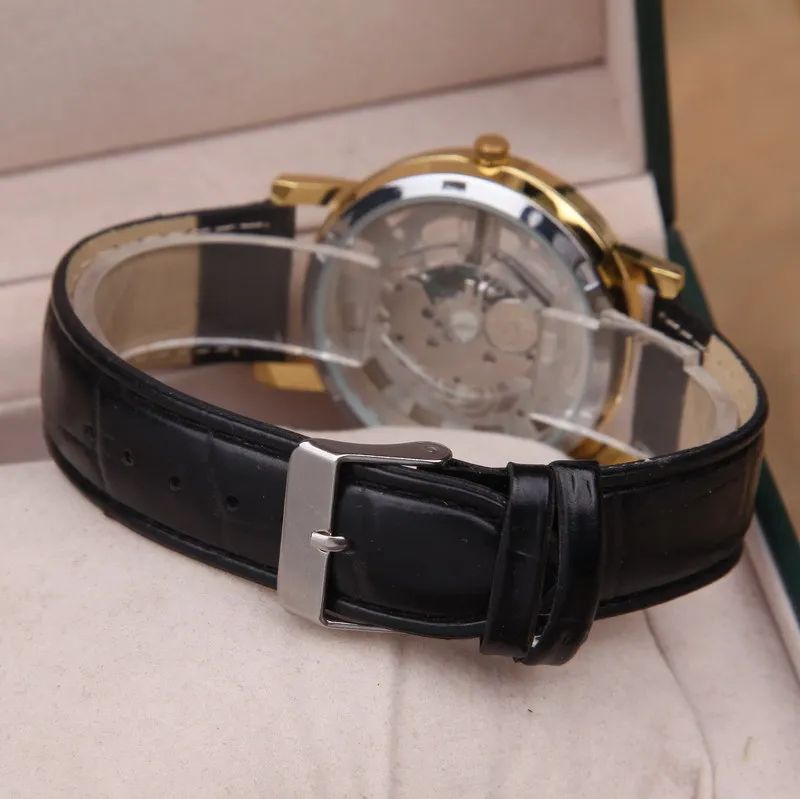 Relojes casuales Hombres de acero inoxidable de lujo Reloj esqueleto Relojes de pulsera de cuero Relojes analógicos de cuarzo niña niño reloj es DHL gratis