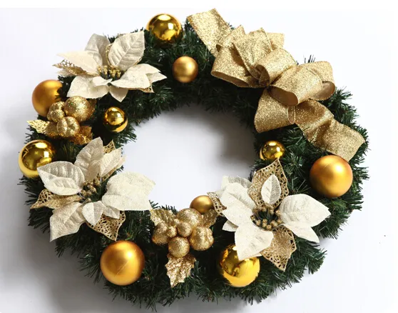 Couronne de fleurs décoratives de noël dorées de 45cm de diamètre, guirlande de noël, cadeau pour la maison, le jardin et l'hôtel