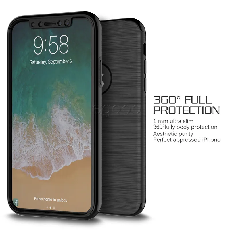 360 Full Protection Case Brush Hard PC Mobiltelefon Lyxkåpa med spegel för iPhone X 8 7 6 6s plus 5 5S Samsung Not 8 S8 S7 Edge Plus J7