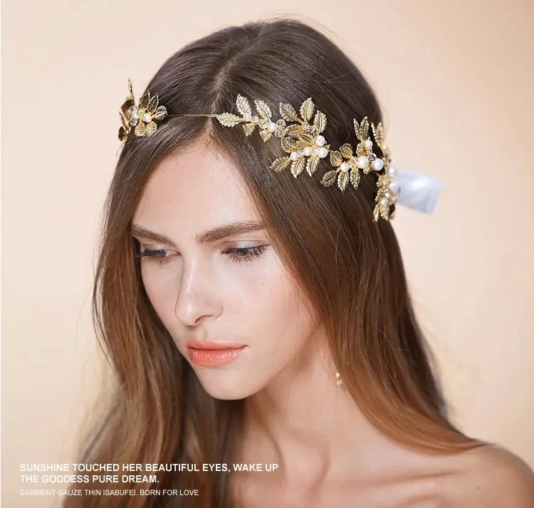 Gold Leaves Wedding Tiaras Hairband Bridal Hair Accessories No-fading Factory Wholesale Bridal Accessories Ancient Crown Boho Accessorie