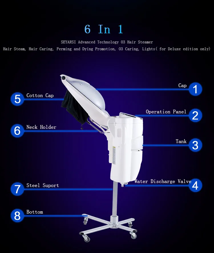 SEYARSI 공장 직접 판매 마이크로 미스트 O3 헤어 스티머, 프로세서, 조명과 치료, 디럭스 에디션,