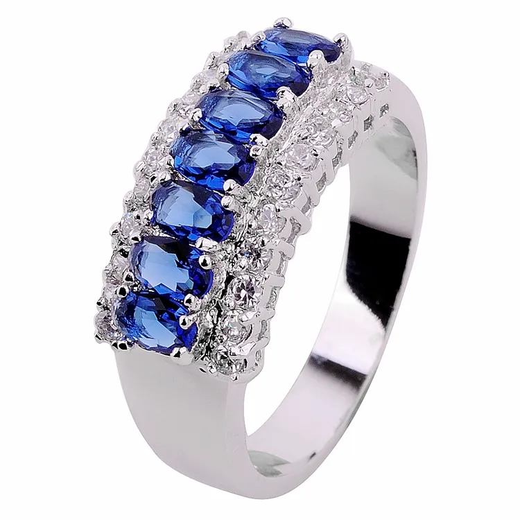 Storlek 5/67/8/9/10/11 Smycken Elegant Naturlig Sapphire Lady 10kt vitguldfylld ring 1pc Gratis frakt