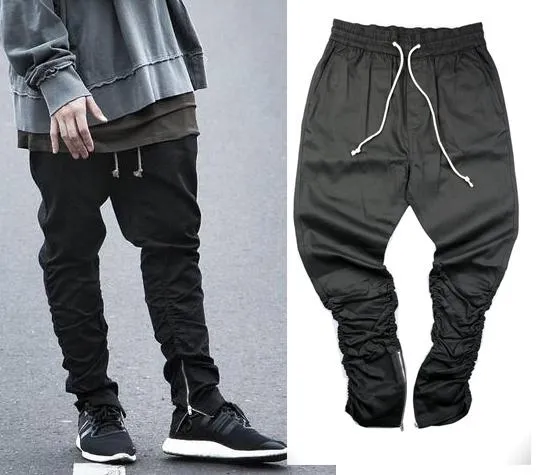 Zíper lateral masculino fino ajuste casual hip hop jogger biker calças swag sweatpants calças magras azeitona