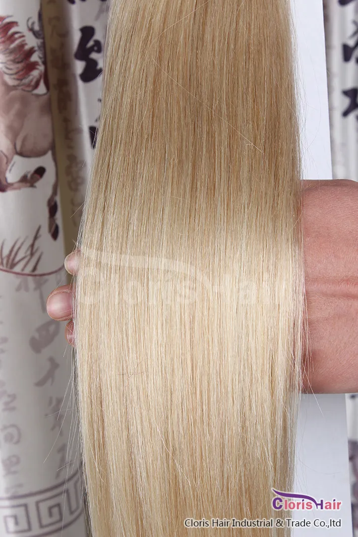 Tjockände Straight Brazilian Remy Clip In On Extensions # 60 Platina Blonde Human Hair Weave Clips Ins Full Head 70g 100g 120g Set 14-22 