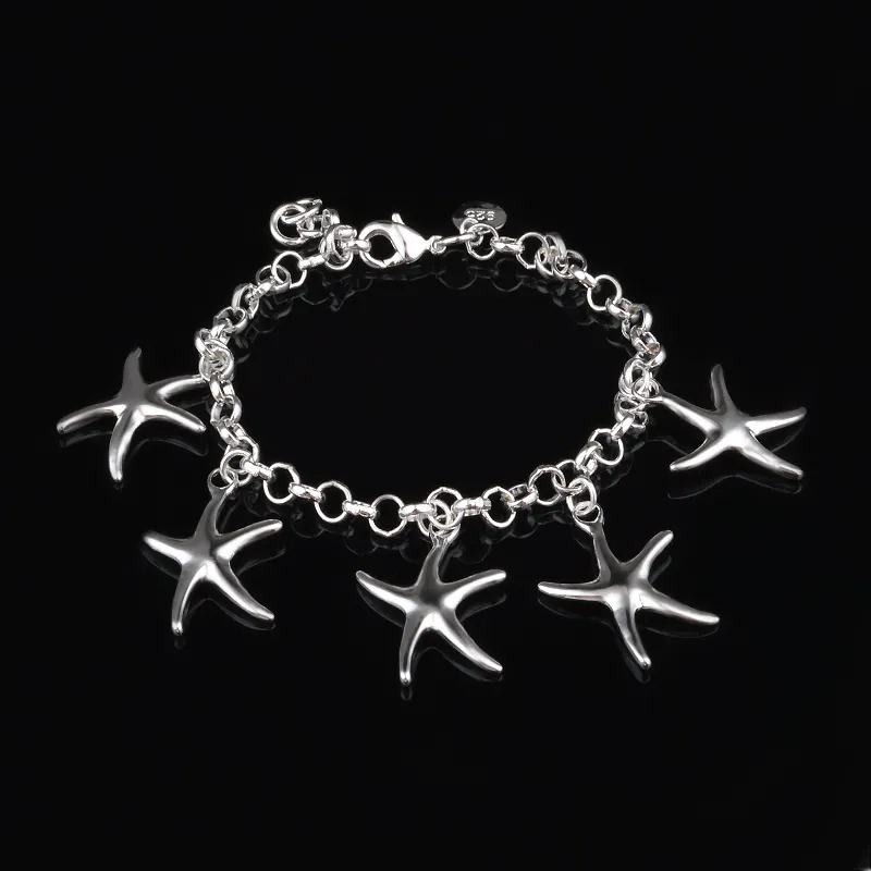 Livraison gratuite avec numéro de suivi Top vente 925 Bracelet en argent 5 étoiles de mer Bracelet bijoux en argent pas cher 1809