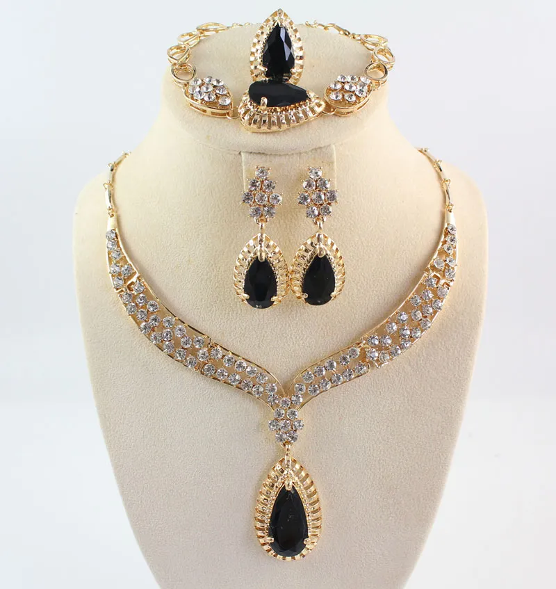 Set di gioielli in Africa con gemme nere in cristallo pieno, collane, bracciali, orecchini, anelli, set da sposa e damigella d'onore