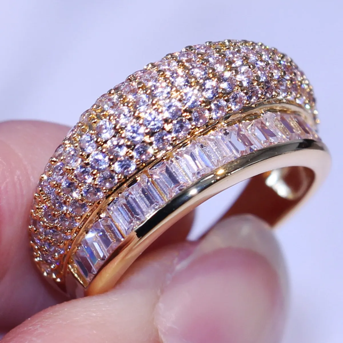 Size 6/7/8 New Arrival Top Selling Luxury Jewelry 10KT Yellow Gold Filled Finger Ring Pave White Sapphire Sparkling CZ Diamond Women Ring