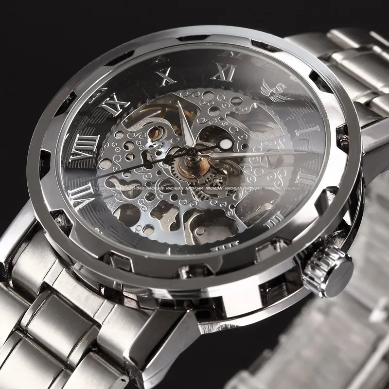 Best Selling Winner Brand Male Gold Skeleton Hours Relojes Man Men Full Steel Mechanical Hand Wind Watches Whatch