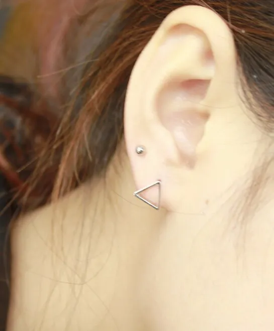 Gold Silver Tiny Hollow Triangle Stud Earrings Open Line Earrings Geometric Jewelry for Women
