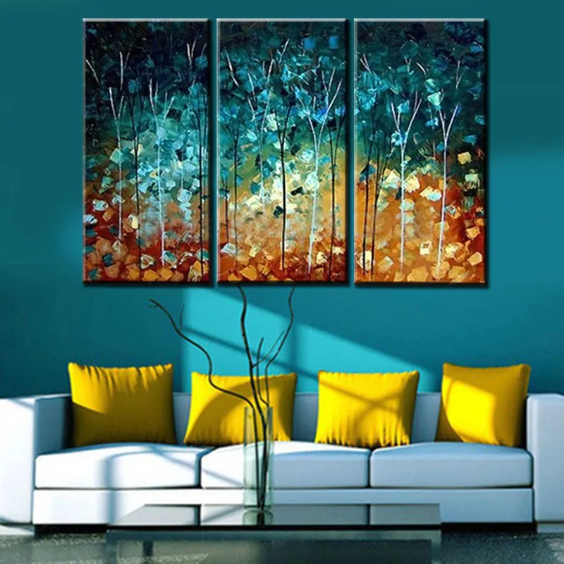 Hand Made Painting Thin Trees Modern Abstract Oil Picture Canvas Wall