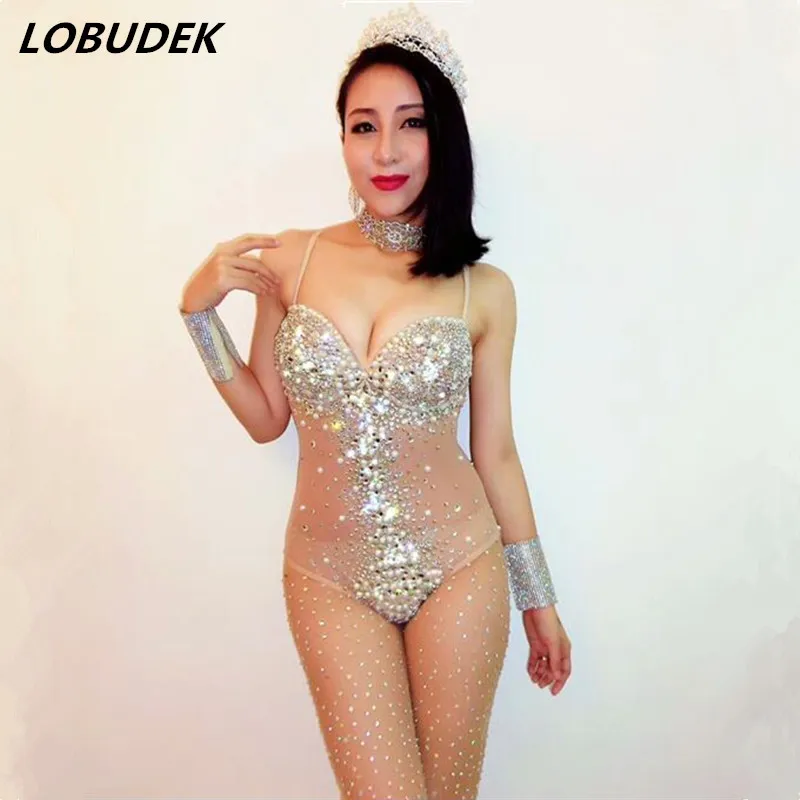 Body dos nu sexy avec strass scintillants, combinaison justaucorps pour boîte de nuit, chanteur, danseuse, Costumes de spectacle sur scène, DJ DS Show Wears