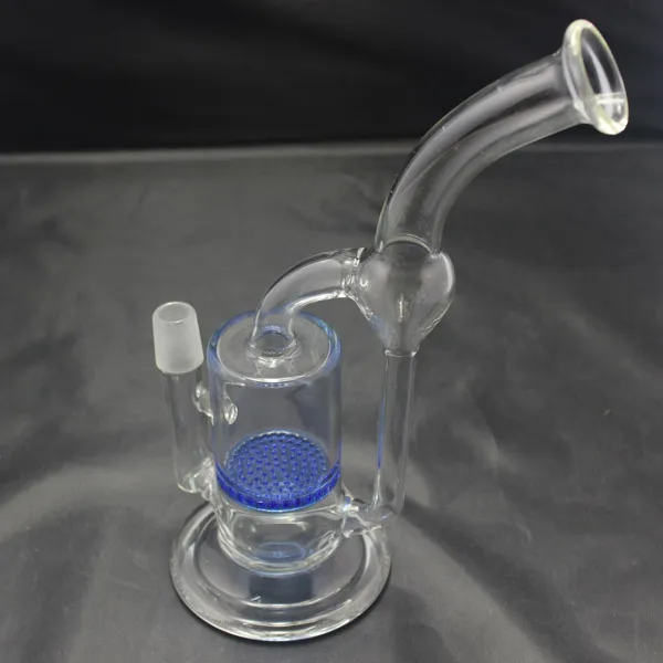 Försäljning! Glass Bong vattenrör med blå honungskaka perc glasåtervinning bongs oljeriggar perkolator glasvatten rör 18,8 mm fog riggar återvinnare