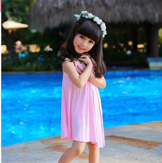 Chilren Girls Dress pour 2019 Summer The New 100 Pure Cotton Gallus Sans manches Kids Beach Robes décontractées avec ceinture L T482 LOT1283642