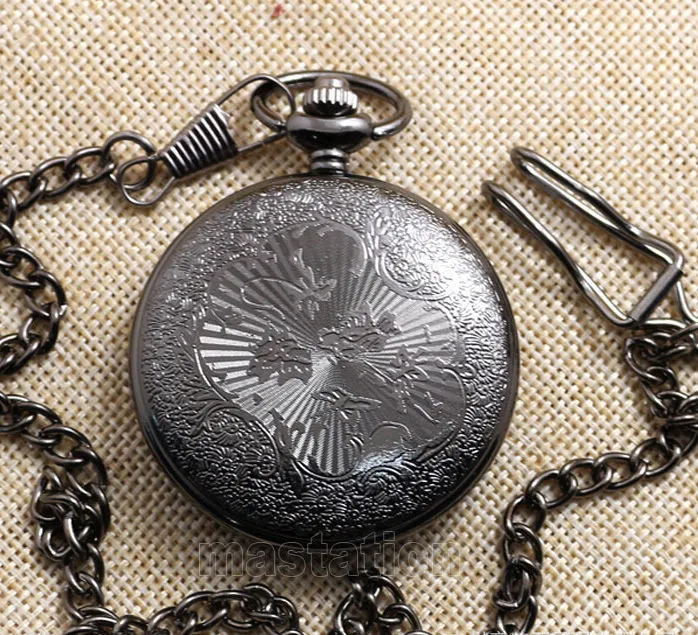 Partihandel 100st / Black Classic Roman Pocket Watch Vintage Pocket Watch Män Kvinnor Antika Modeller Tuo Table Watch PW026