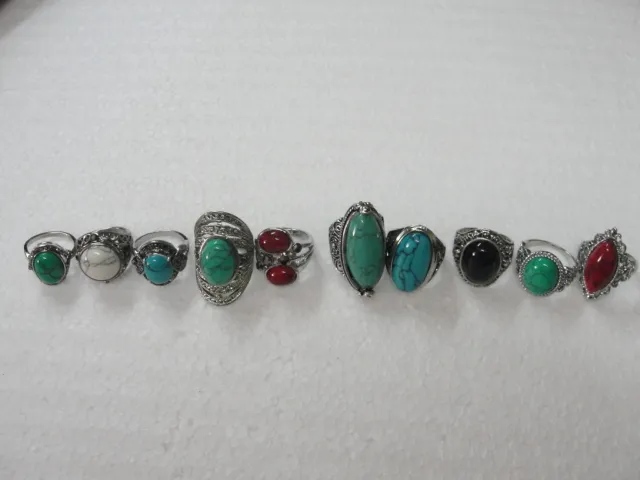 Vintage turquoise antieke zilveren ringen mix size turquoise mix 10 stijlen / vintage edelsteen ringen turquoise ringen