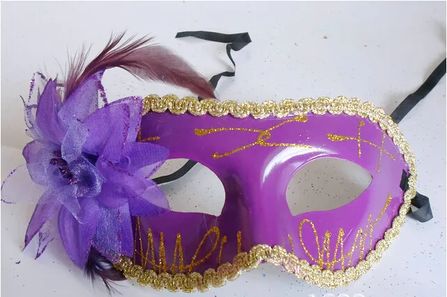 Frauen Sexy Hallowmas Venezianische Maske Maskerademasken mit Blumenfedermaske Tanzpartymaske Venedig Partymasken